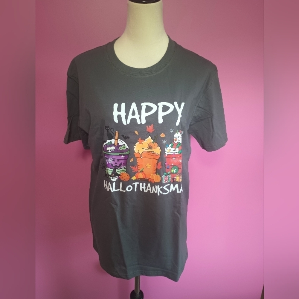 π Happy HalloThanksMas Ladies Holiday T-shirt (Size Medium) - Picture 2 of 6